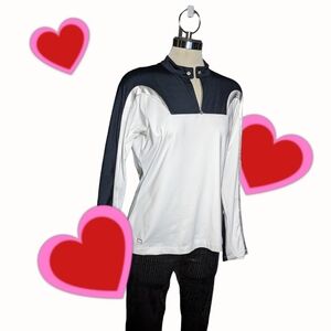 Long Sleeve Sports Top White Black and Grey Line Size M